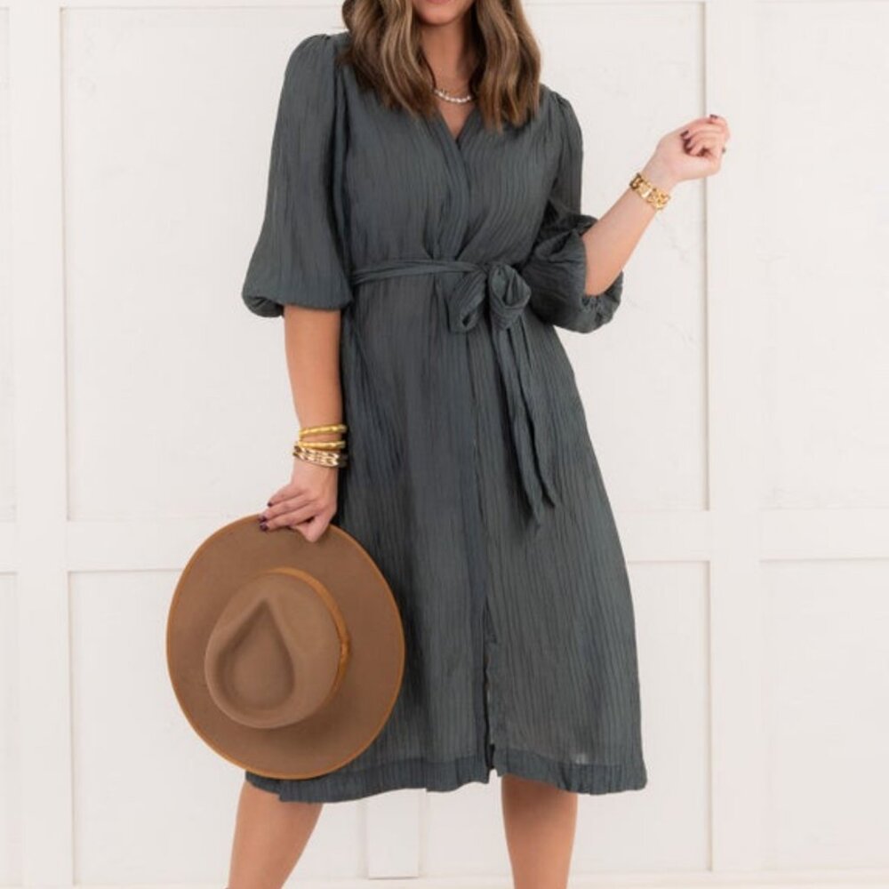 Umgee Green Button Down Midi Dress
